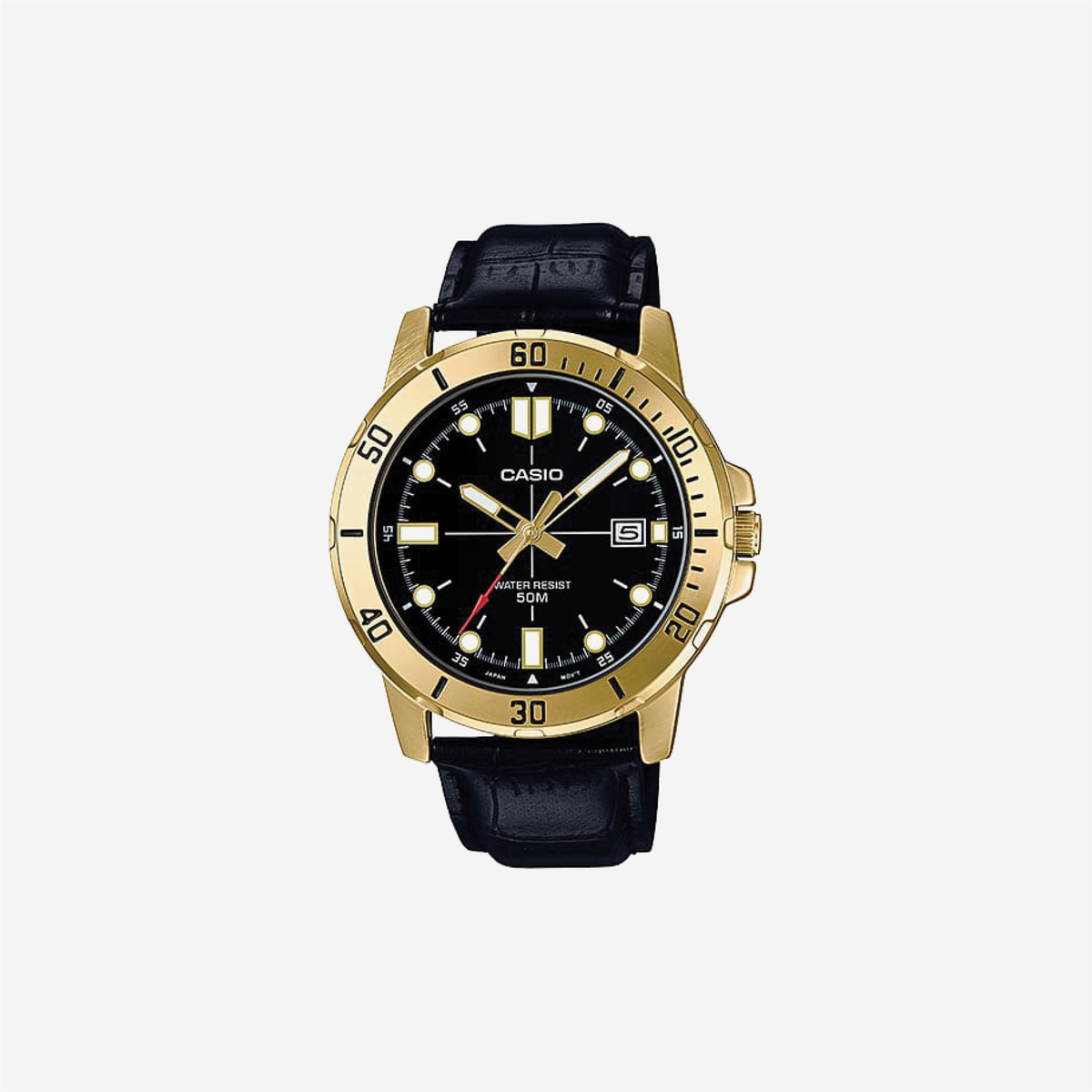 Casio Enticer MTP-VD01GL-1EVUDF Quartz Black Dial Analog Black Leather Strap Watch