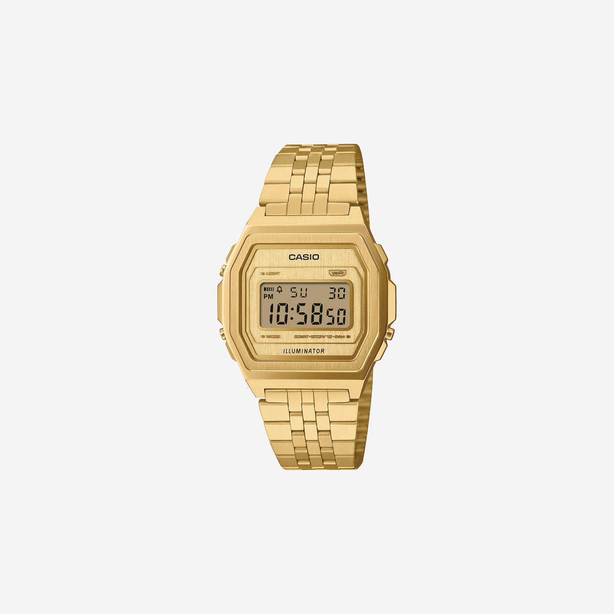 Casio Vintage A1000G-9DF Quartz Gold Dial Digital Stainless Steel Watch